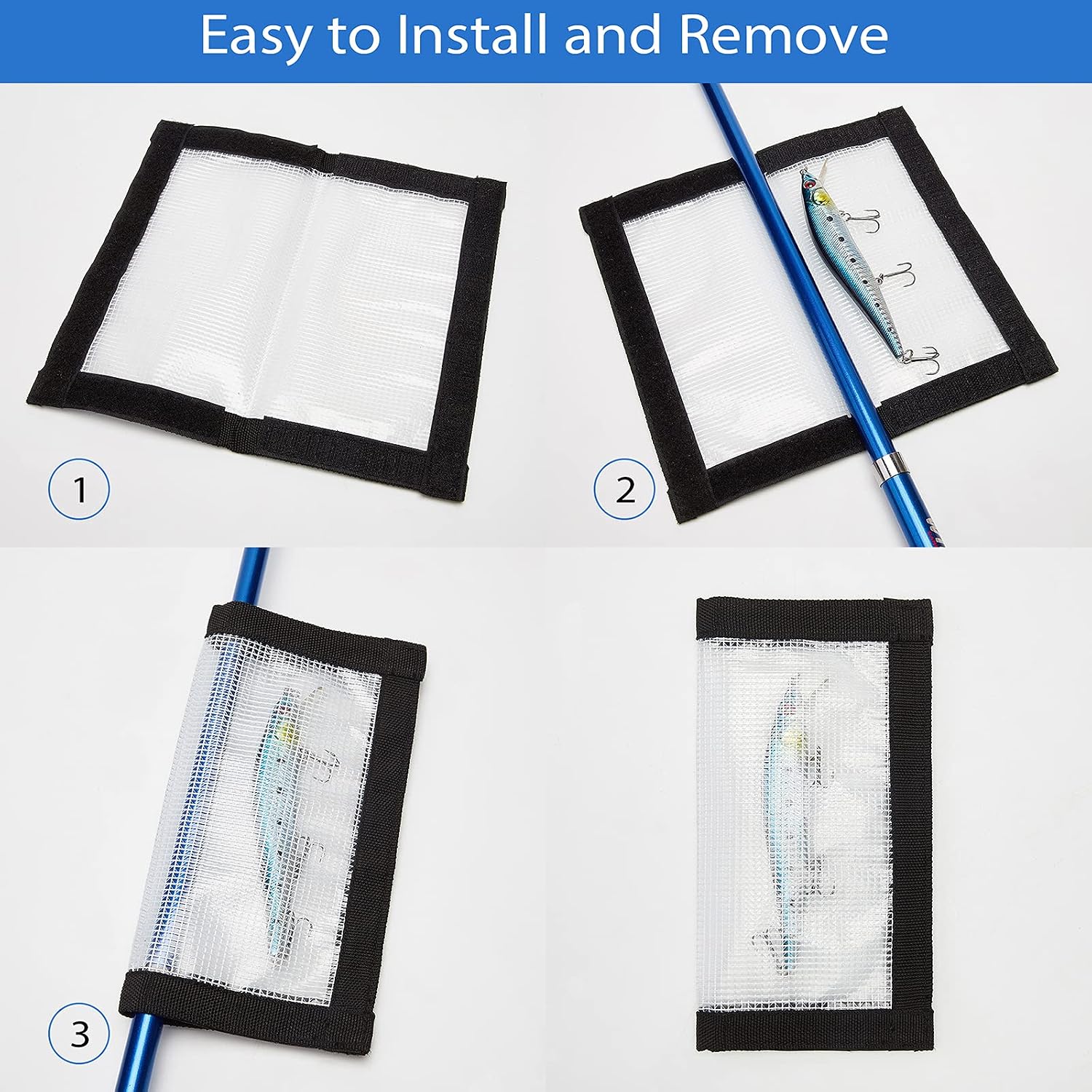 Fishing Lure Wrap for Rod, Tangle-Free Safety Hooks Cover, Secure Protectors Holder Storage for Various Bait (Clear - 4PK)