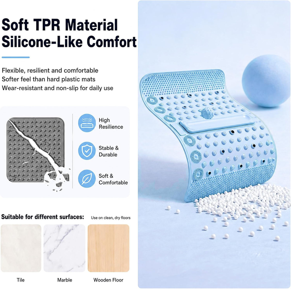 Soft TPR Extra Large Acupressure Foot Massage Mat With Removable Ball