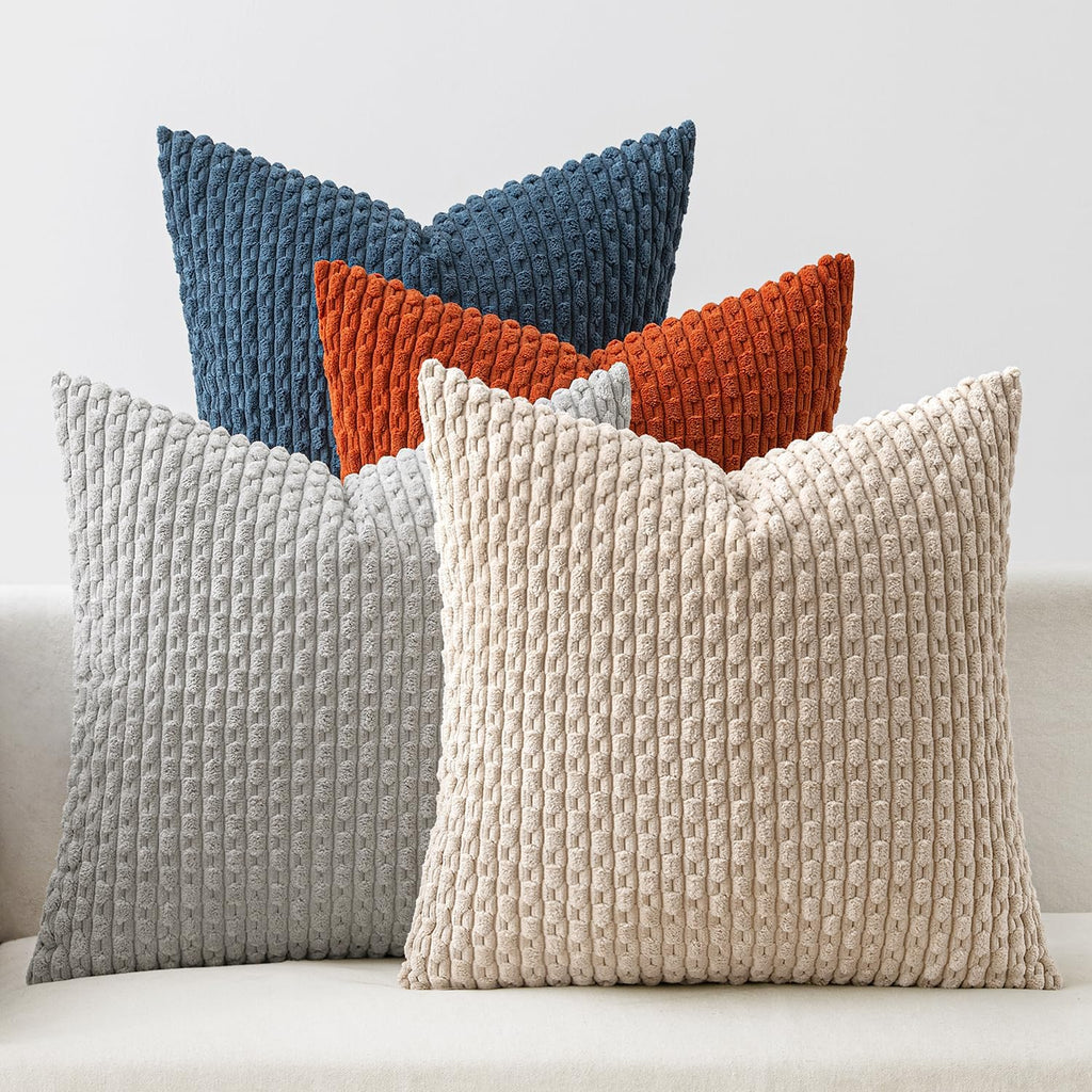MIULEE Fall Terracotta Decorative Throw Pillow Covers for Couch Sofa Living Room Set of 4 Rustic Striped Cushion Covers Corduroy Pillowcases Farmhouse Home Decor 18x18 Inch Burnt Orange