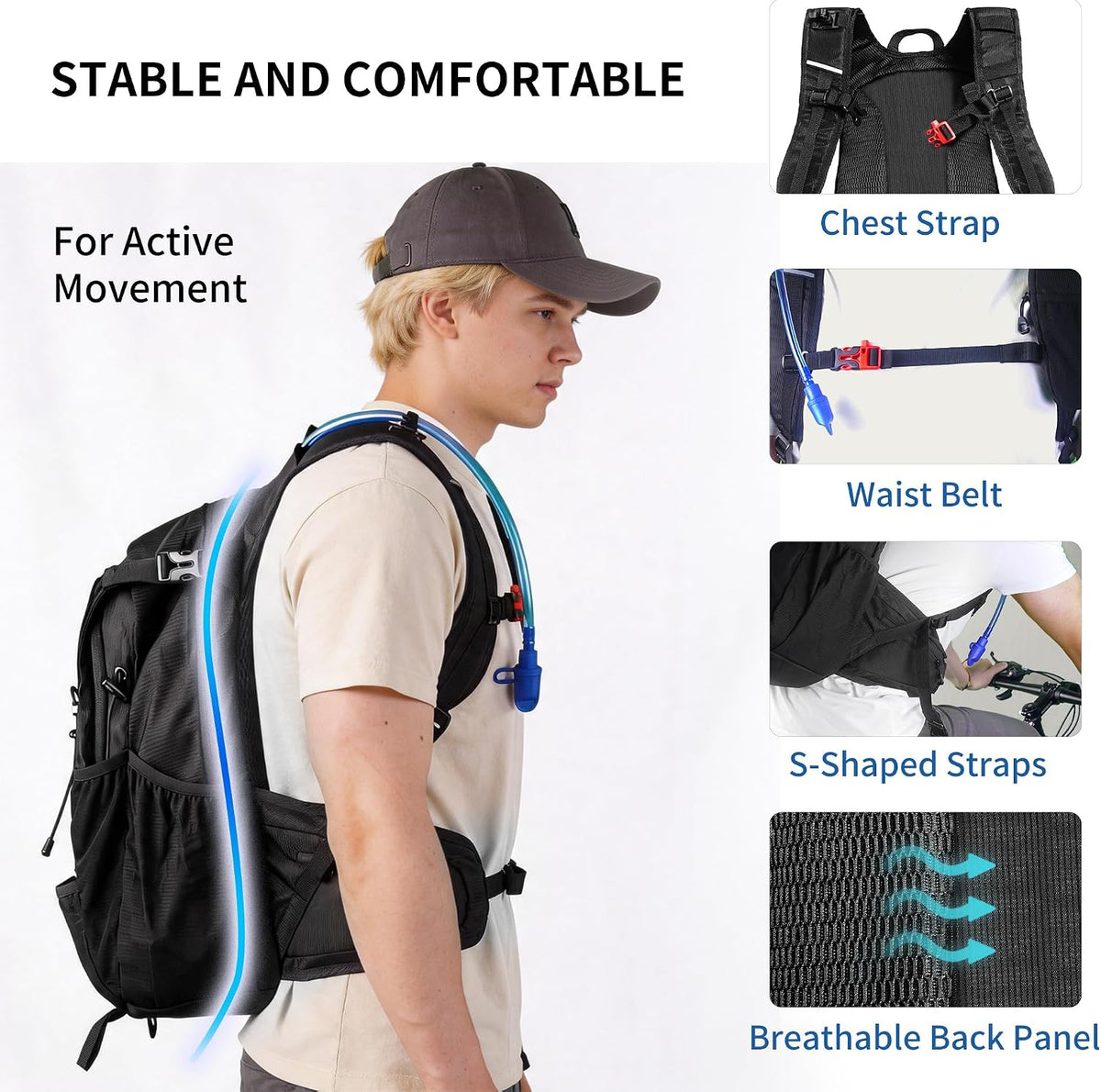 Origem 22L Hiking Hydration Backpack with 3L Bladder & Rain Cover Men Women