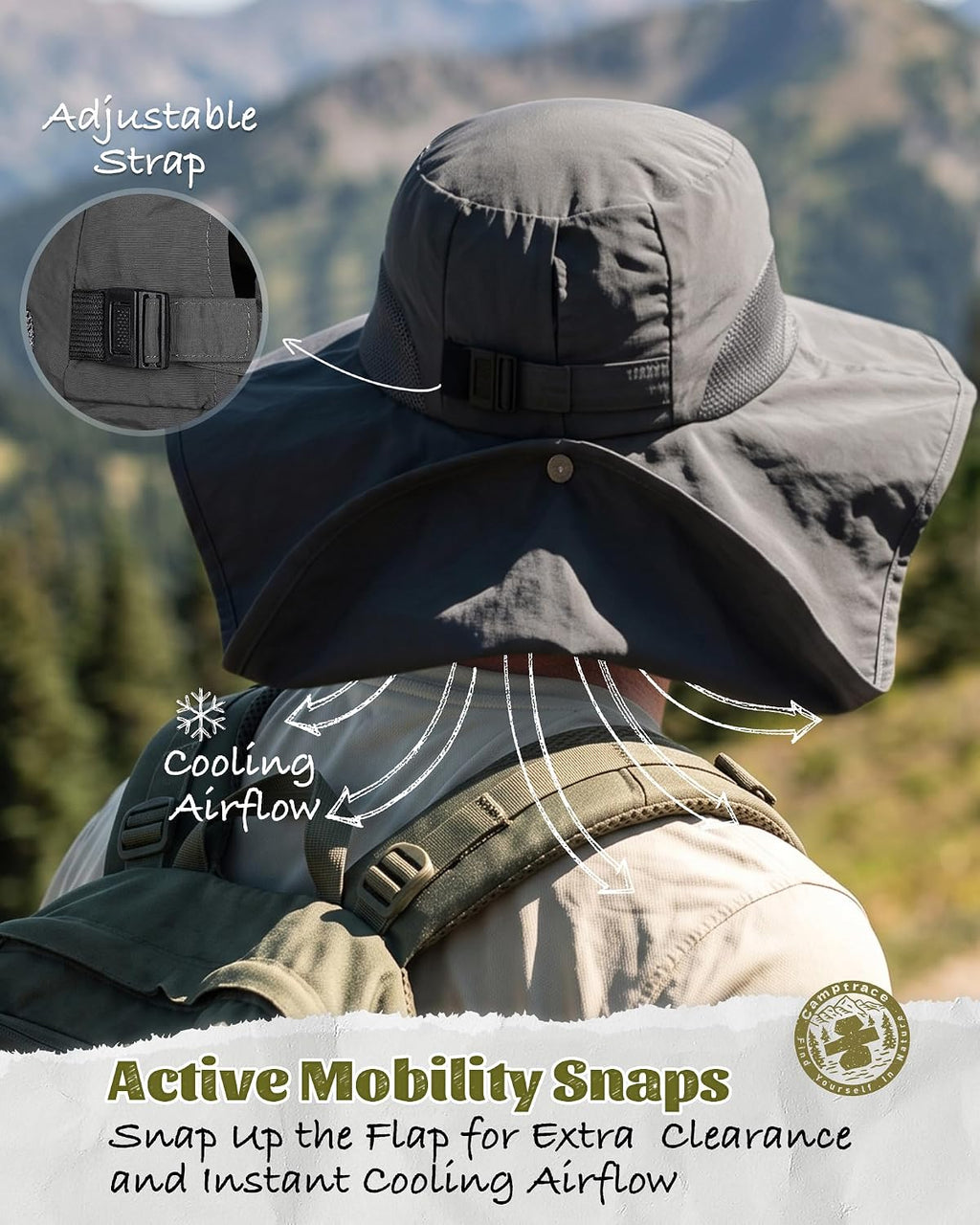 Camptrace Sun Hats for Women Men with Neck Flap UV Protection Wide Shade