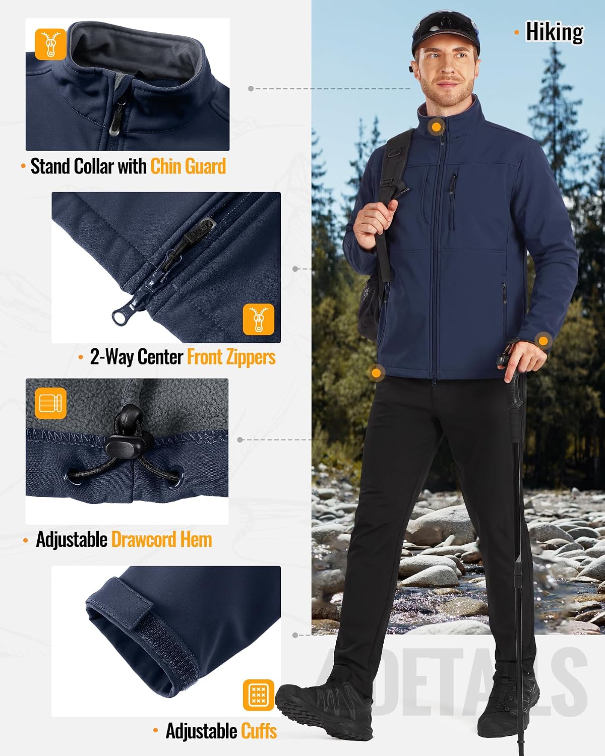 33,000ft Men's Lightweight Softshell Jacket Fleece Waterproof Windbreaker