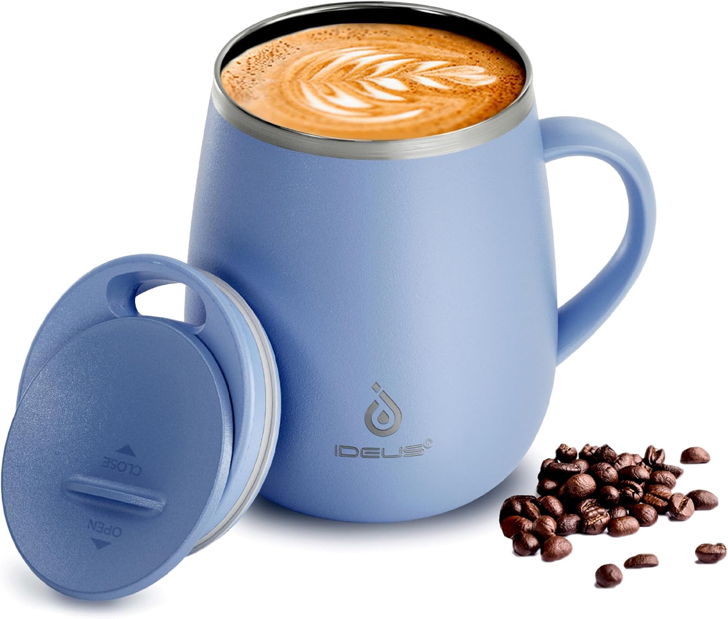 Ideus 16 oz Insulated Coffee Mug with Lid and Handle (Ocean Blue 2.0)