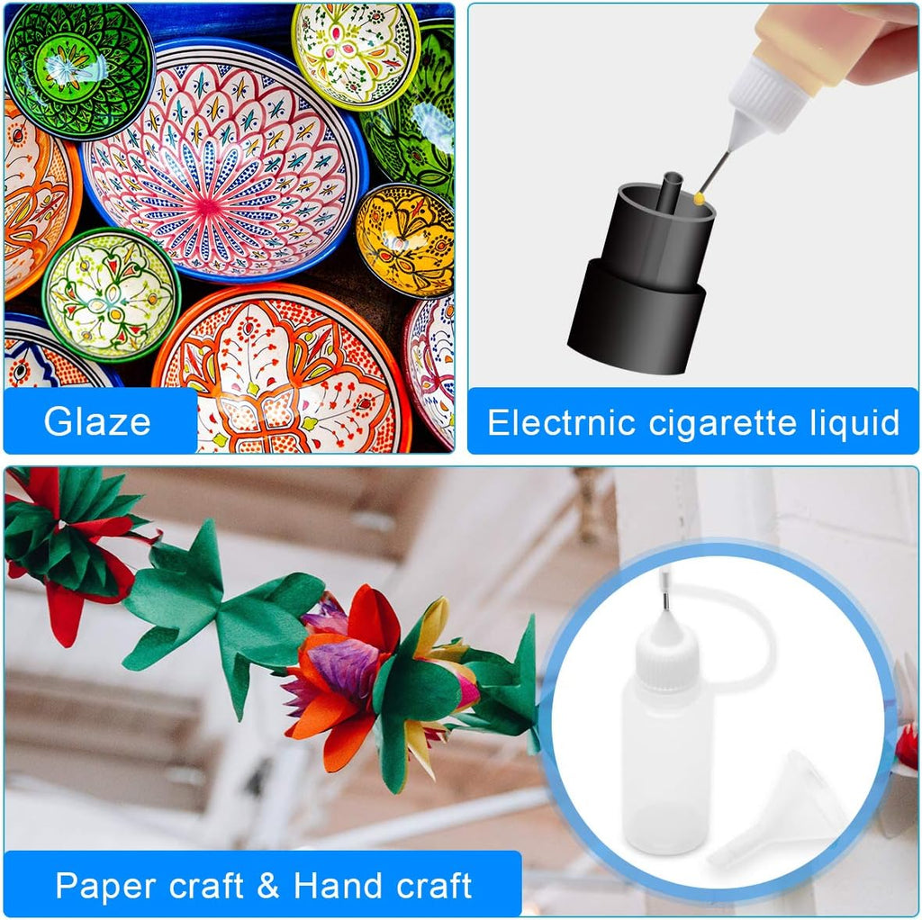Adecco Precision Tip Applicator Bottle, Glue Applicator Bottles, 50 PCS 15ml Precision Tip Applicator Bottles with 10 Plastic Funnels, for Acrylic Painting, Quilling, Alcohol Ink(Precision Tip Bottle)