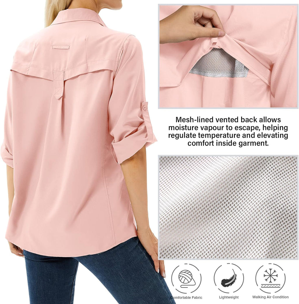 Women's UPF 50 Long Sleeve Sun Protection Safari Fish Hiking Shirts