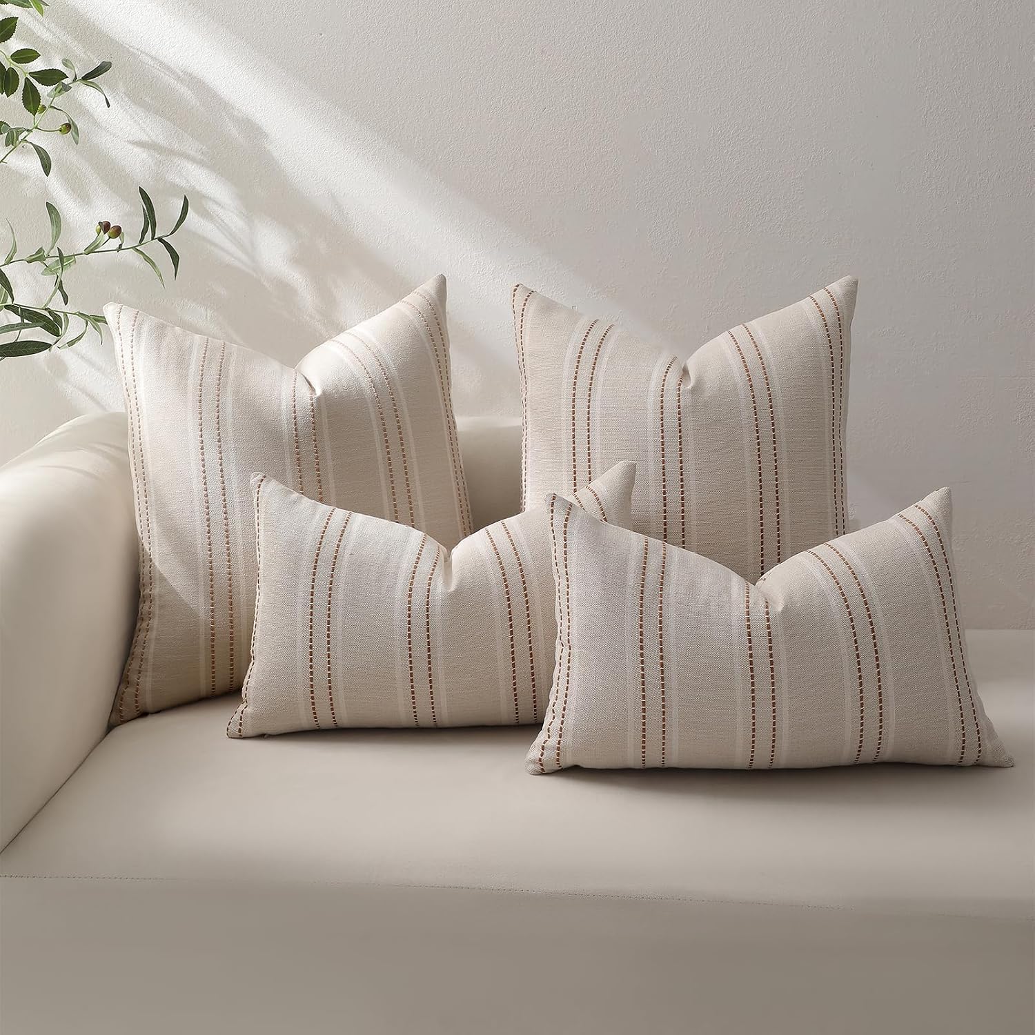Hckot Striped Throw Pillow Covers 20x20 Set of 2 Fall Pillow Covers Caramel