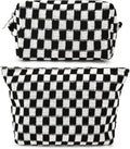 SOIDRAM 2 Pieces Black Makeup Bag Large Checkered Cosmetic Bag Capacity Canvas Mix Travel Toiletry Bag Organizer Cute Makeup Brushes Aesthetic Accessories Storage Bag for Women, Checkered Mix Black
