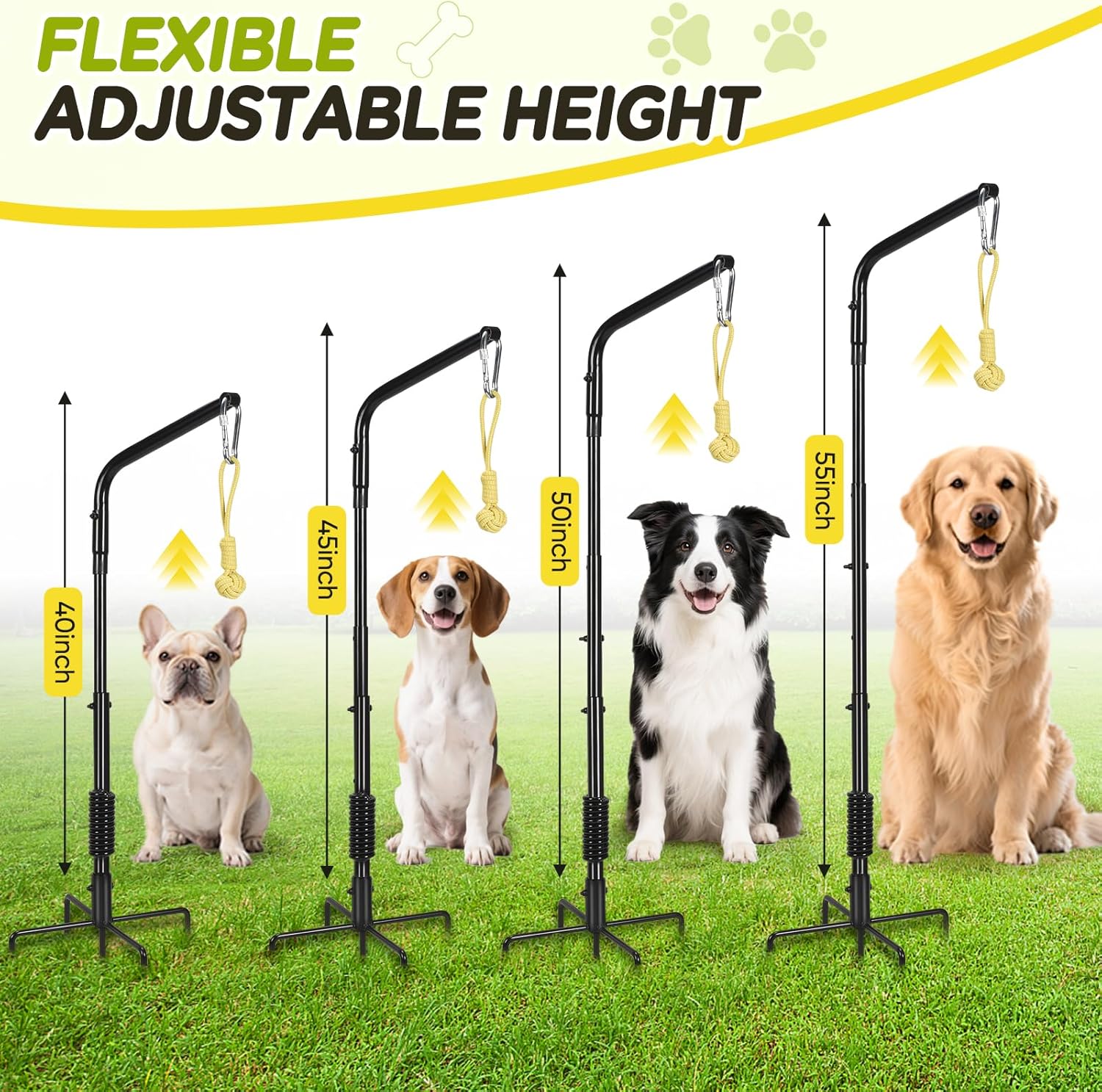 AugFir Tether Outdoor Dog Rope Toy with Strengthen Spring Pole, 3 Kinds Dog Tug of War Toys for Self Play and Interactive in Park, Yard, Lawn Rope, Suitable for Large Medium Small Dogs (Black)