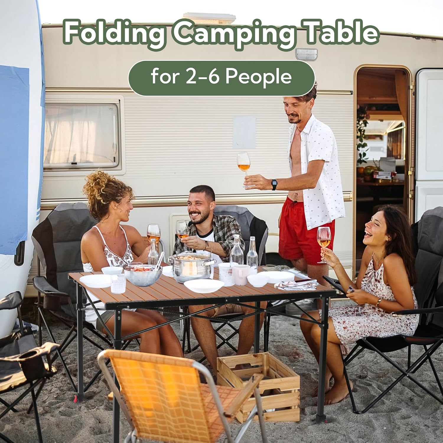 Portable Outdoor Adjustable Height Camping Table, Large for 2-6 Person