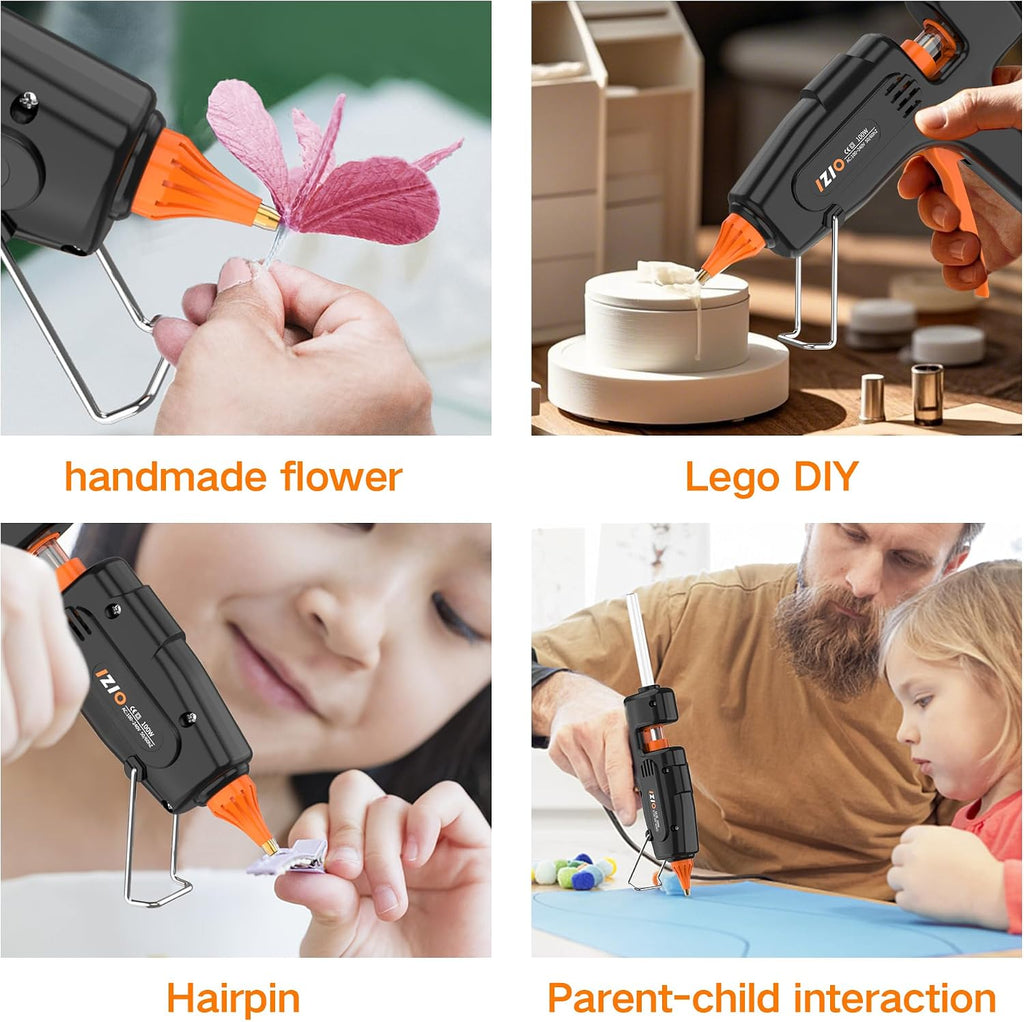 IZIO100W Hot Glue Gun Kit, Fast Heating for DIY Crafts Home Repair, Includes 21 Glue Sticks, Anti-Scald Nozzle, Pouch