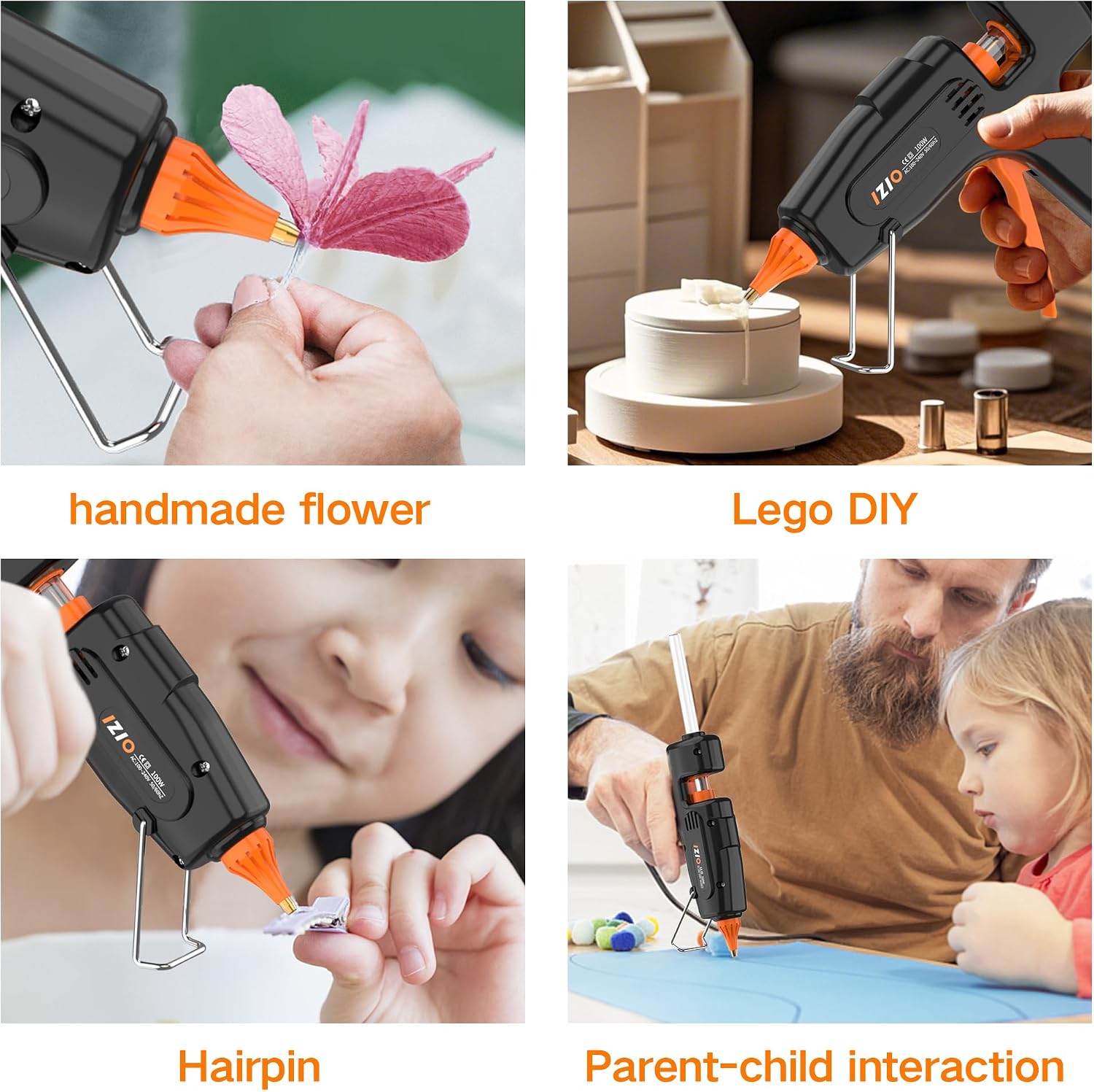IZIO100W Hot Glue Gun Kit, Fast Heating for DIY Crafts Home Repair, Includes 21 Glue Sticks, Anti-Scald Nozzle, Pouch