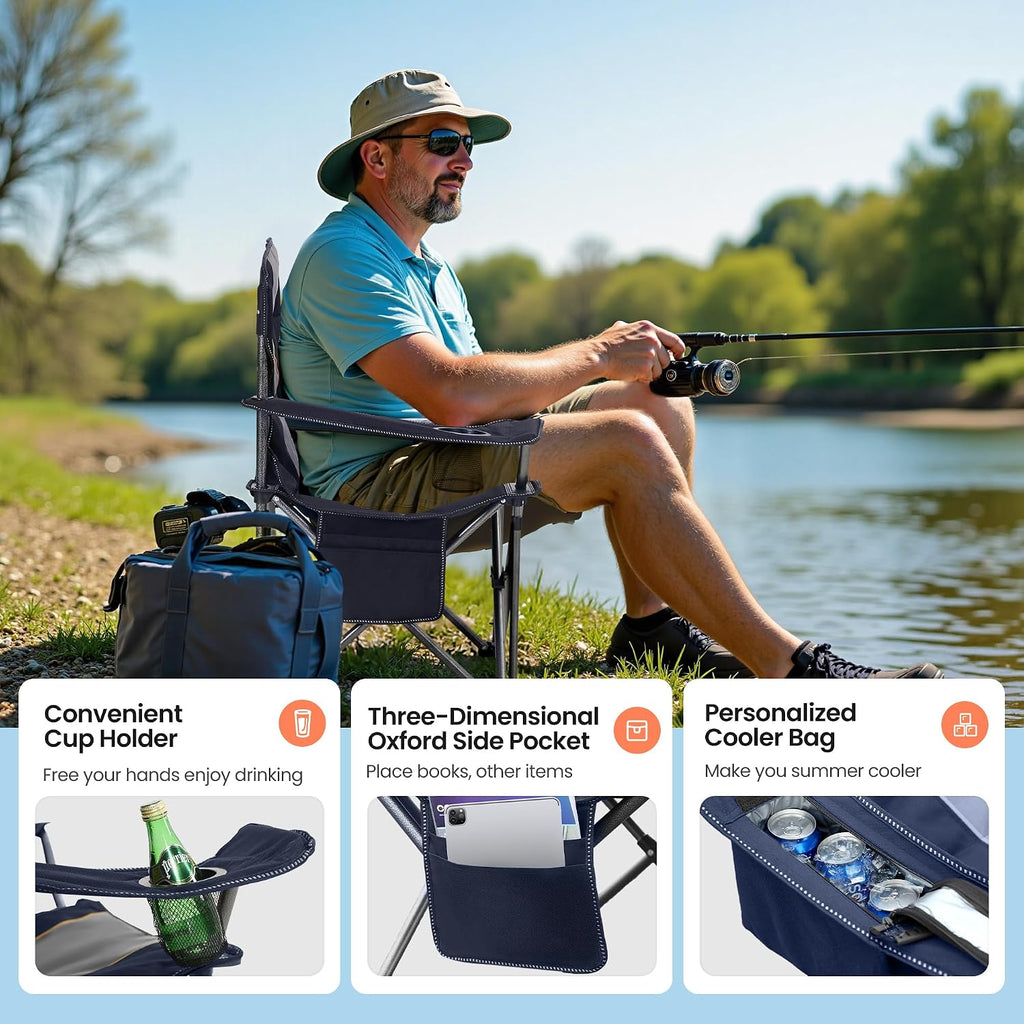 Heavy Duty Oversized Portable Camping Folding Chair Support 450 LBS Blue