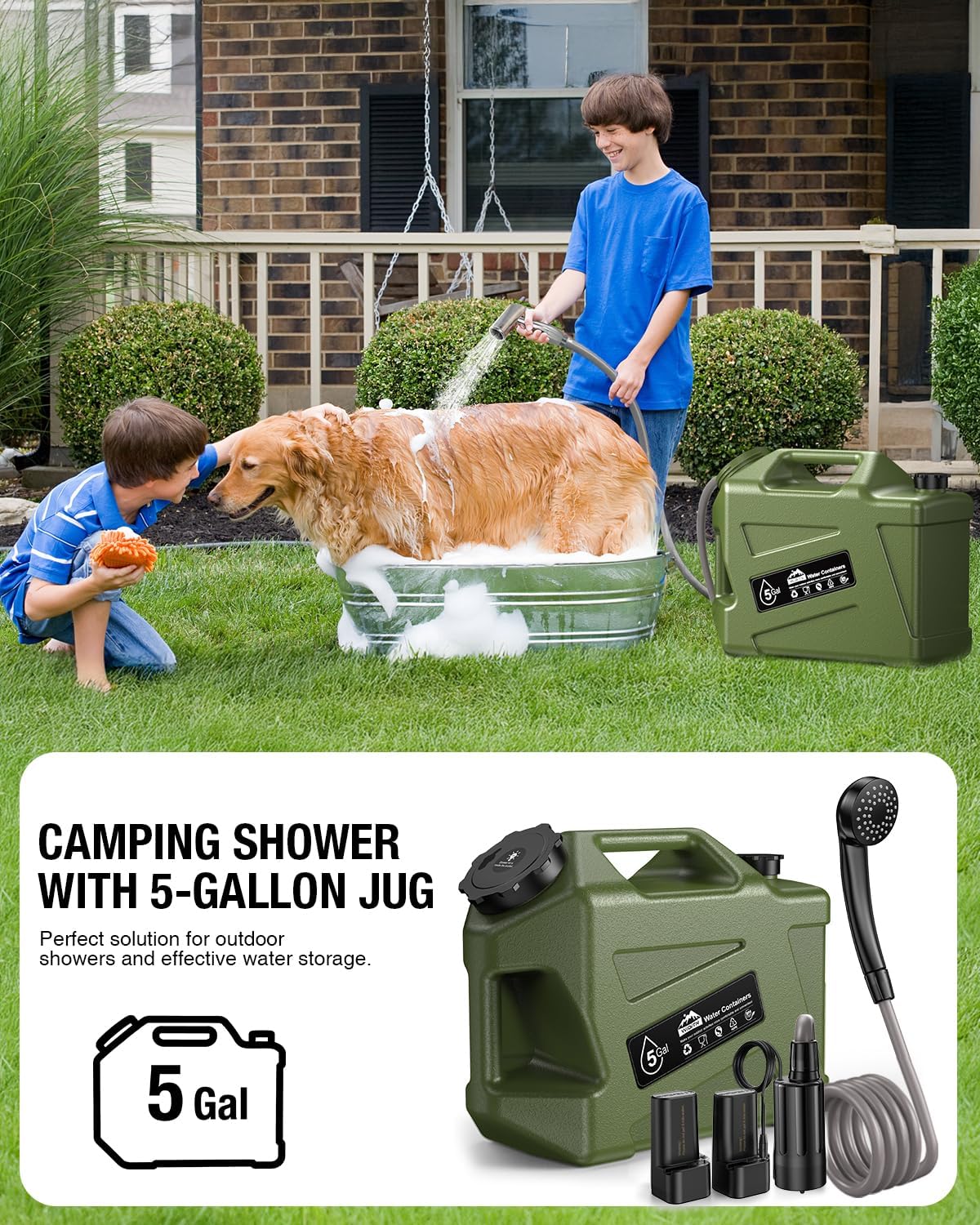 Portable Camping Shower with Water Jug Powerful Spray