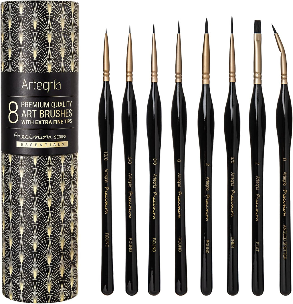 ARTEGRIA Detail Paint Brush Set, 8 Extra Fine Tip Miniature Brushes