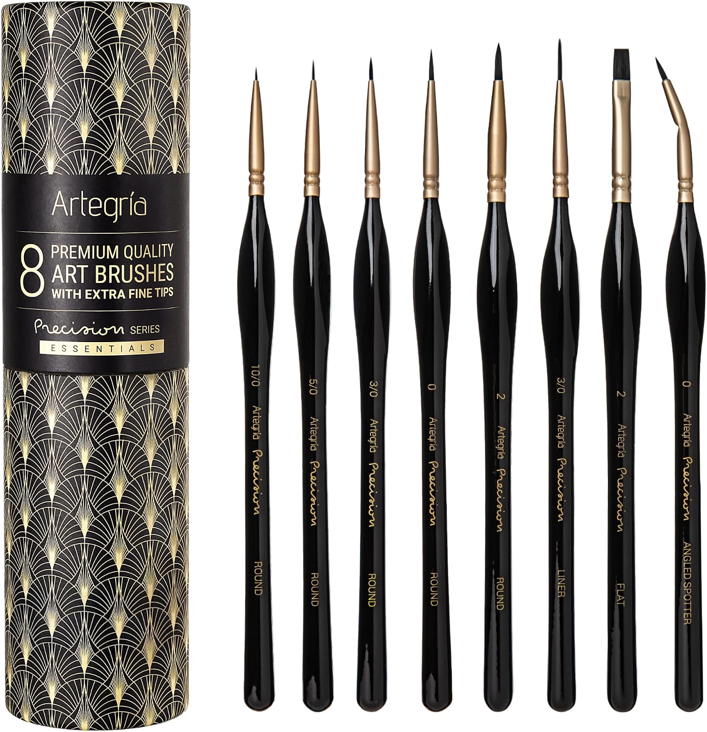 ARTEGRIA Detail Paint Brush Set, 8 Extra Fine Tip Miniature Brushes