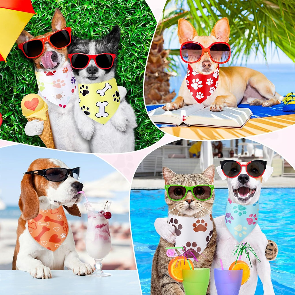 Abbylike 100 Pcs Paw Print Dog Bandanas Bulk, National Dog Day Paw & Bone