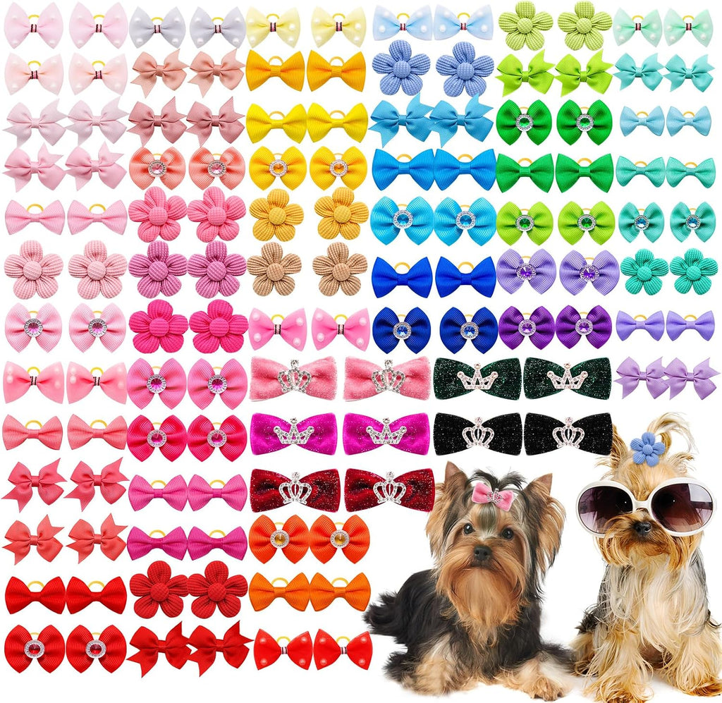 100PCS Multi-Style Assorted Dog Hair Bows for Small Puppies & Cats