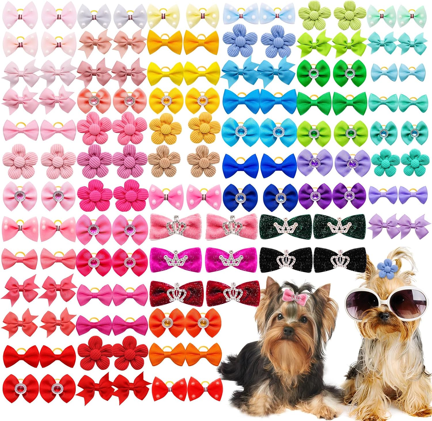 100PCS Multi-Style Assorted Dog Hair Bows for Small Puppies & Cats