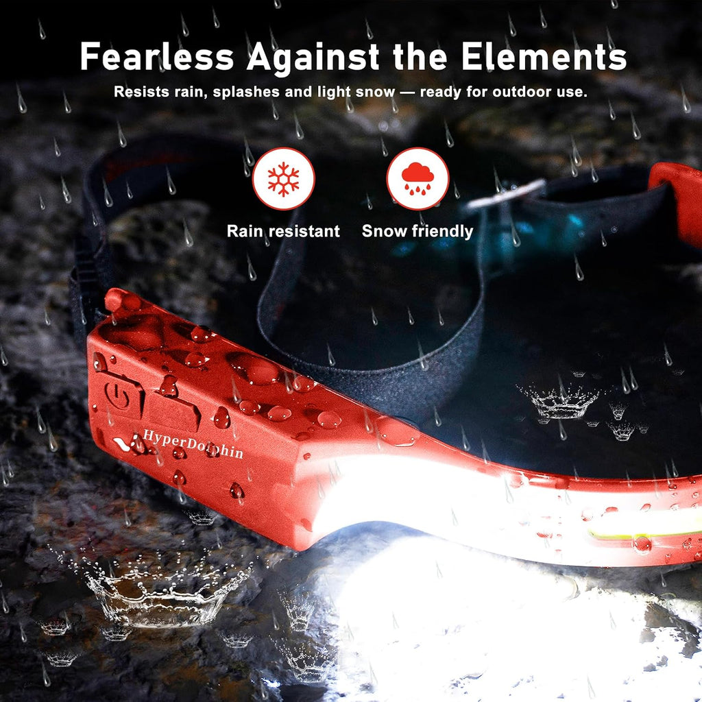 Headlamp Rechargeable LED (2-Pack, Red) 230° Wide Beam, USB-C Lightweight Head Lamp, Long Runtime, Water-Resistant for Camping, Hiking, Running, Fishing, Repair Work