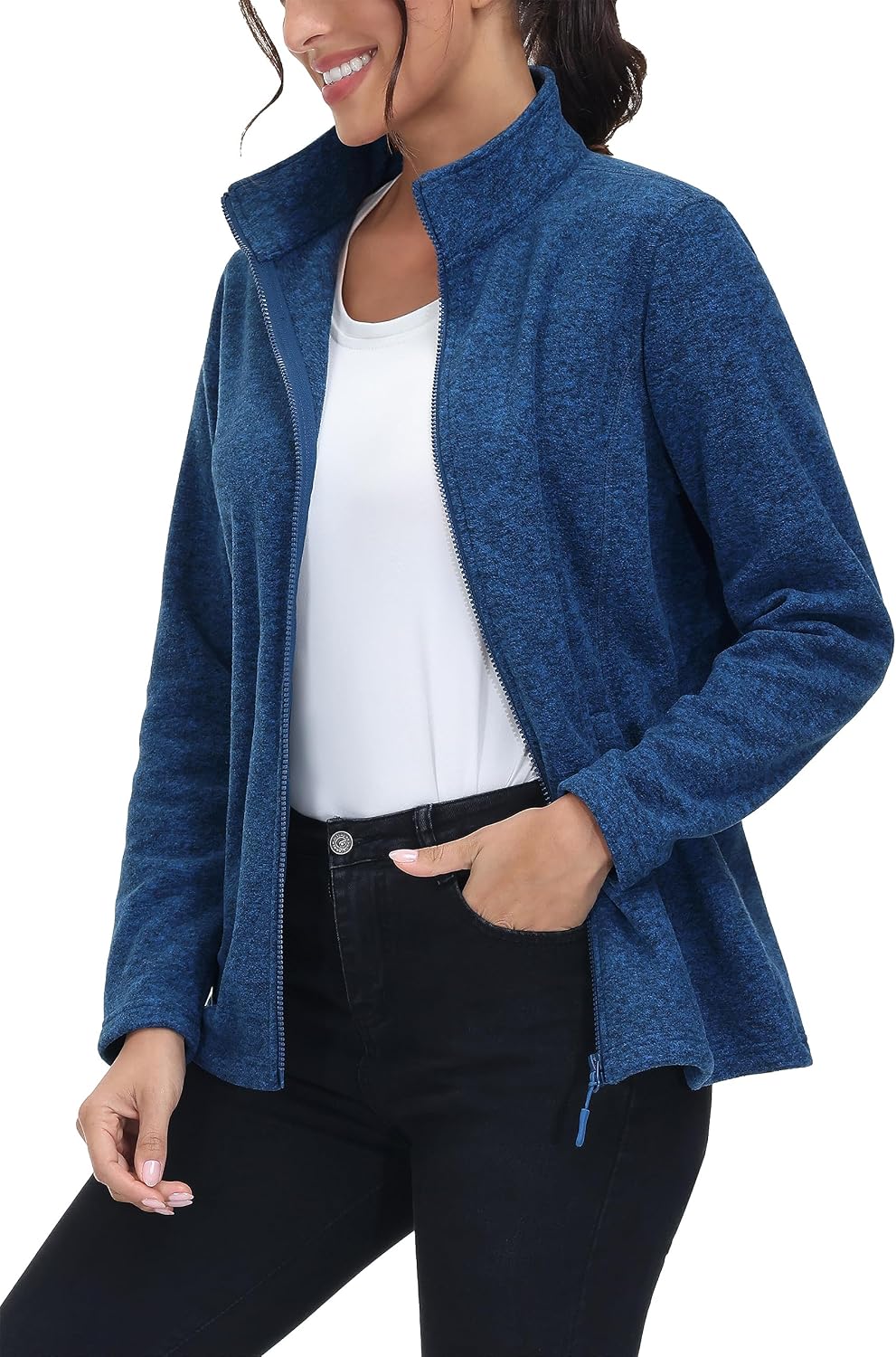 MAGCOMSEN Womens Fleece Zip Up Jacket with Pockets Lightweight Soft Coat