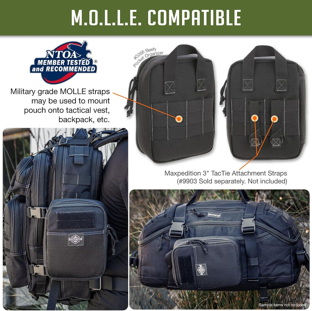 MAXPEDITION Beefy Pocket Organizer, Compact, MOLLE-Compatible, 1000D Nylon Tactical Pouch, Everyday Carry Tool and Gear Storage for Outdoor, Tactical, Survival, 0266