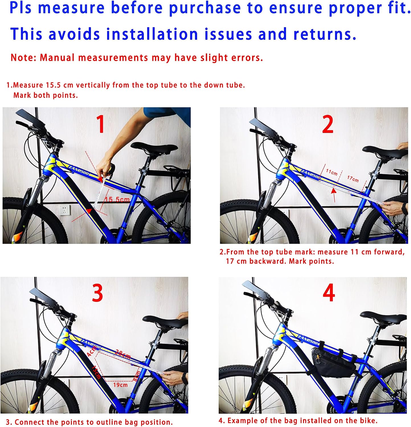 Rhinowalk Bicycle Front Frame Bag Bike Under Top Tube Triangle Bag Lightweight 1.7L Cycling Accessories Nylon Pack Pouch for Mountain Road Bike