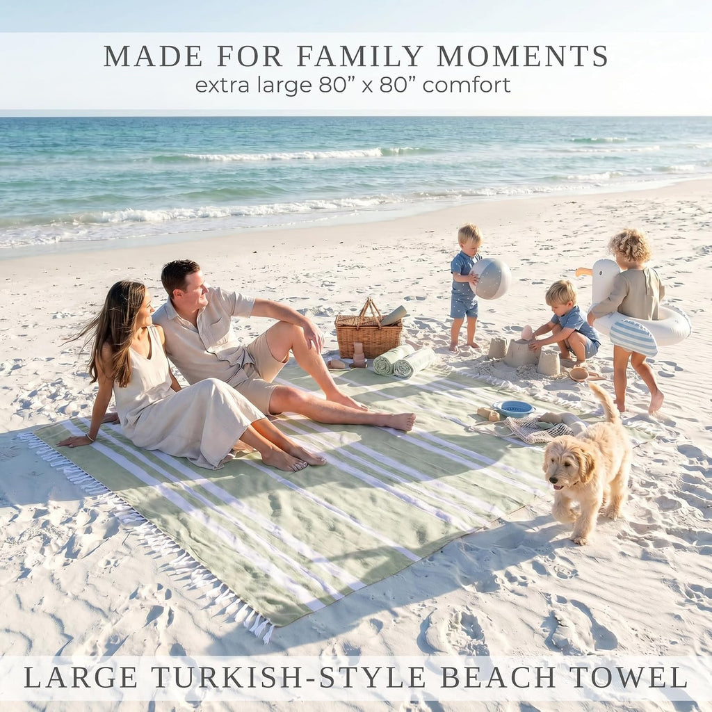 Beautiful Extra Large Beach Blanket with Tassels - Soft Turkish Towel