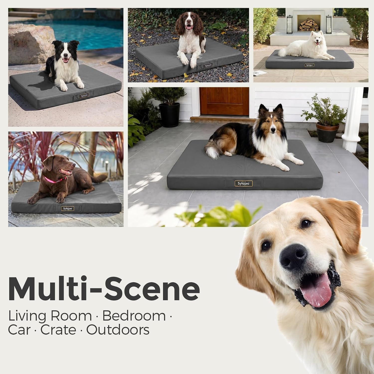 Sytopia Outdoor Dog Bed for Large Sized Dogs, 42“ Canvas Waterproof Pet Bed with Removable Washable Cover, XL Cooling Mat for Patio, Crate, Camping, Travel & Home, Gray