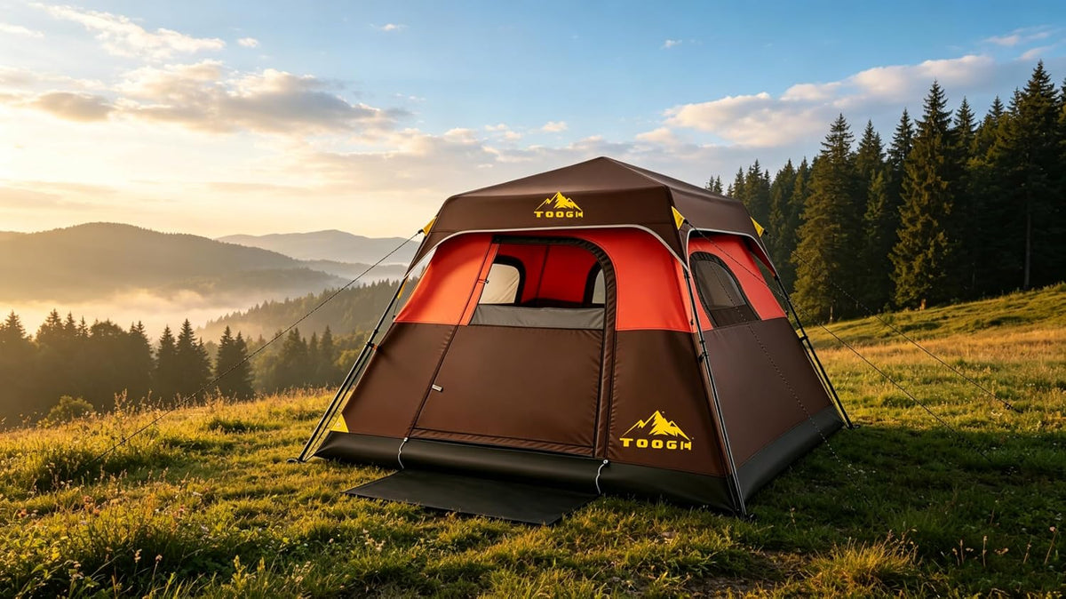 3/4 Person Camping Tent with 1 Door, 4 Windows, and Upgraded Ventilation– Instant Setup, Waterproof, 8'x 8'x 67''Oxford Fabric Floor Pop Up in 60 Seconds Includes Rainfly and Backpack