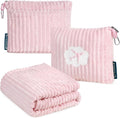 PAVILIA Travel Blanket Pillow, Soft Ribbed Fleece Airplane Blanket, Pink
