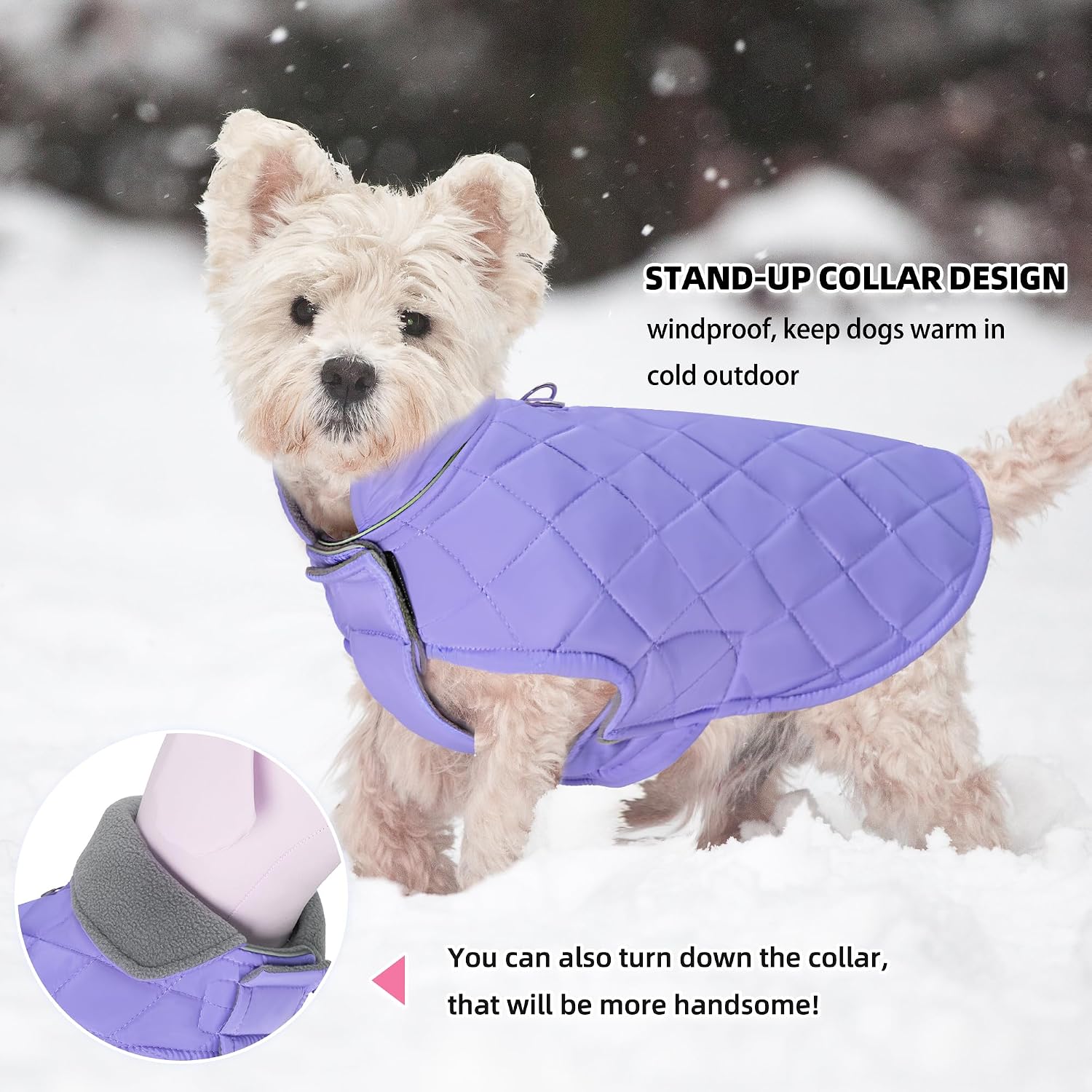 Mile High Life Dog Warm Coat, Small Dog Winter Jacket Windproof Water Resistant Cold Weather Coats Cozy Snow Jacket Vest for Puppies (Purple, Medium Chest 17.3")