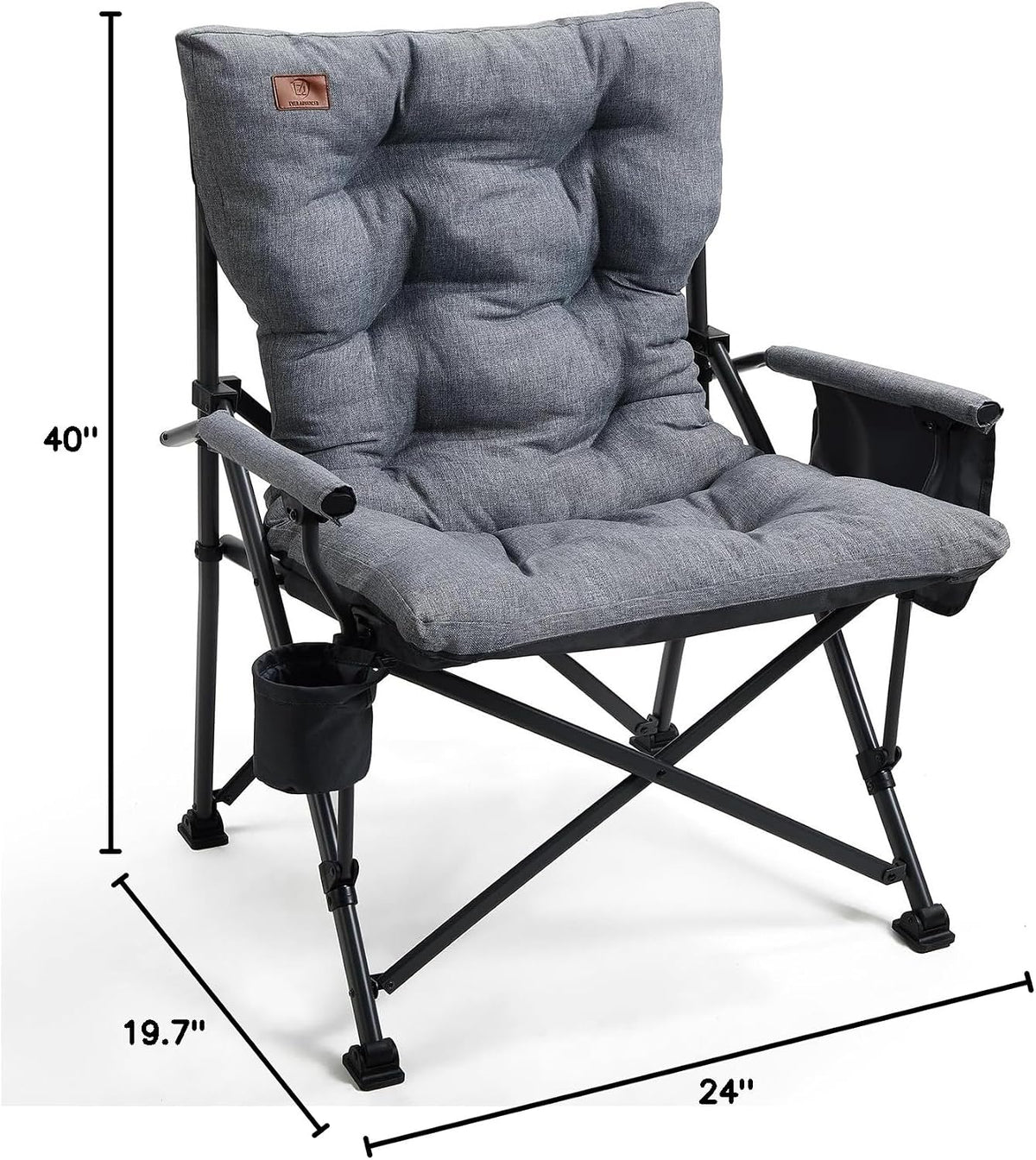 EVER ADVANCED Padded Oversized Folding Camping Chair for Adults, Heavy Duty Lawn Chair with Side Pockets, Portable Collapsible Quad Chair for Outside, Support Up to 500lbs, Grey