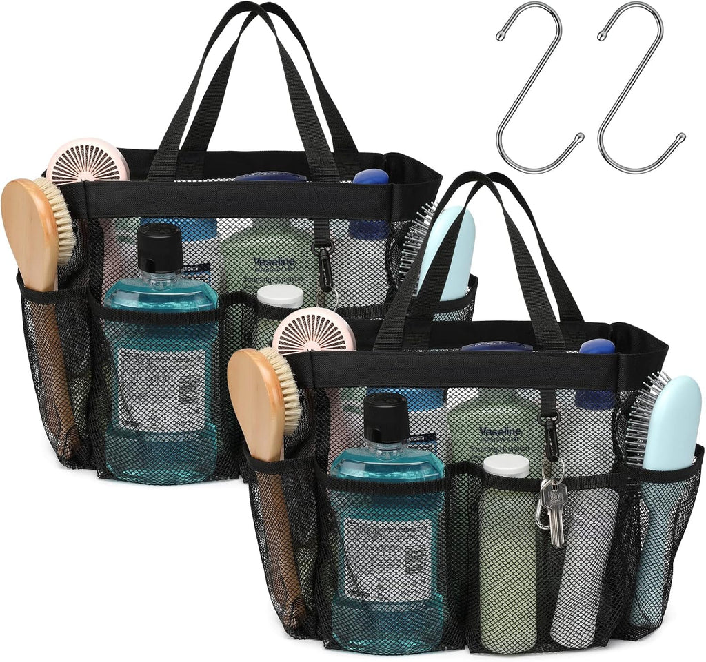 Mesh Shower Caddy Portable - 2 Packs, S-Hook, Shower Bag for Dorm Camping