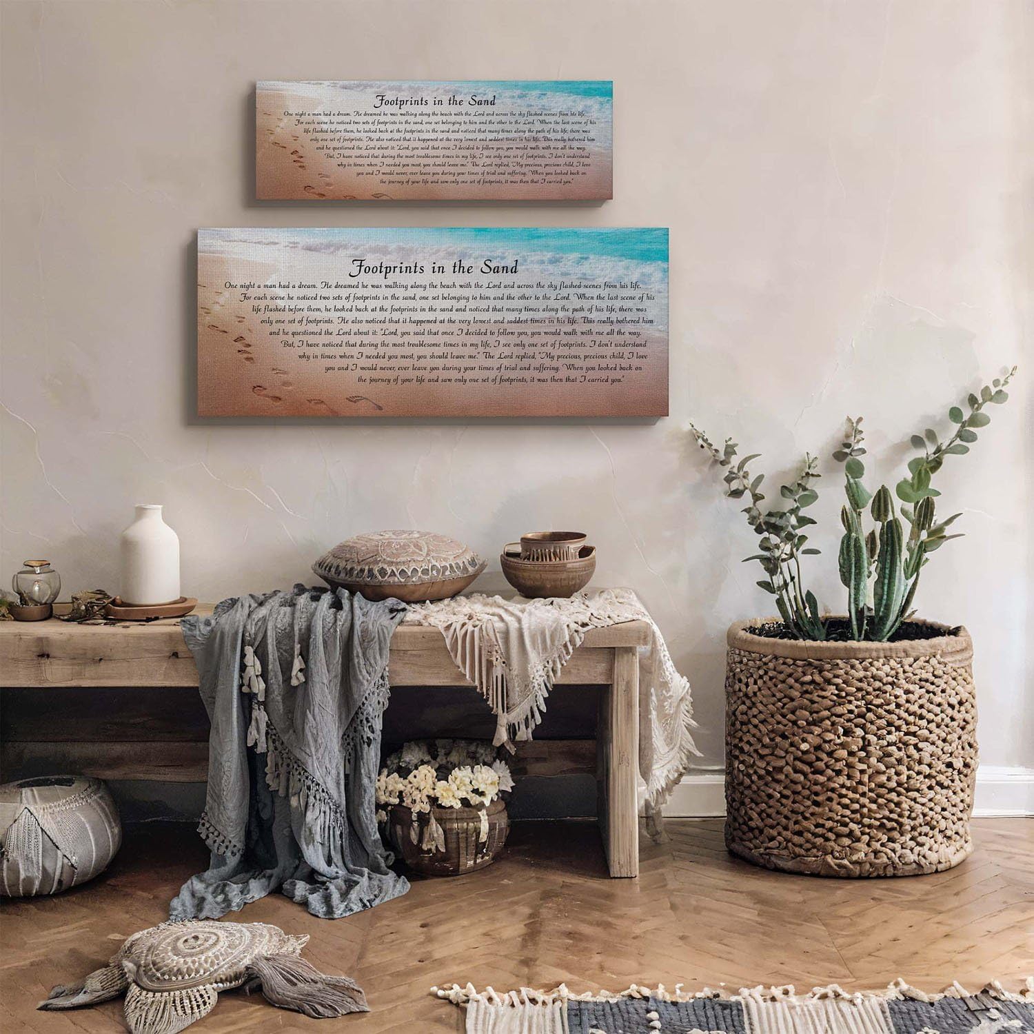 Footprints in the Sand Wall Decor, Footprints in the Sand Inspirational Wall Art, Beach Decor, Christian Gifts for Men and Women Chrisitan Wall Decor, Sympathy Gift, Gift Ready To Hang C3001-16x40