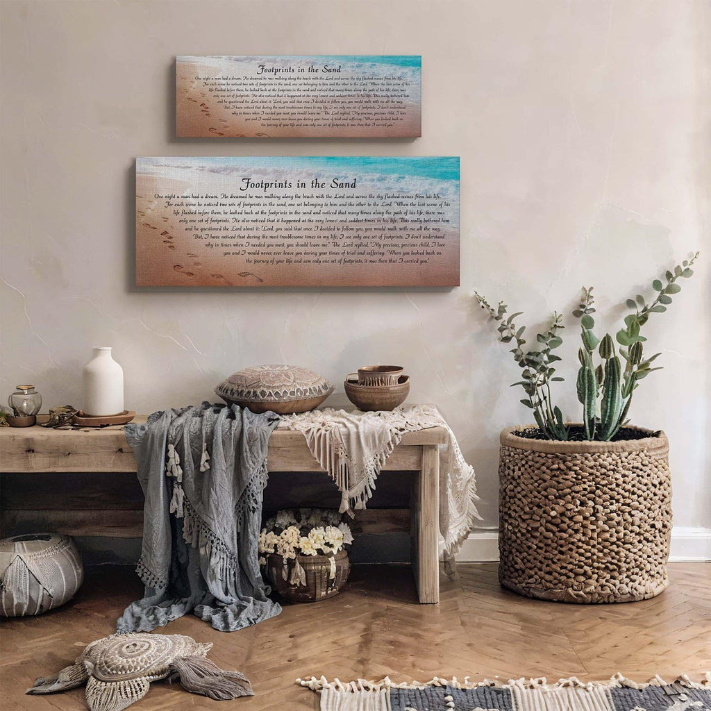 Footprints in the Sand Wall Decor, Footprints in the Sand Inspirational Wall Art, Beach Decor, Christian Gifts for Men and Women Chrisitan Wall Decor, Sympathy Gift.Ready To Hang, C3100-10x30