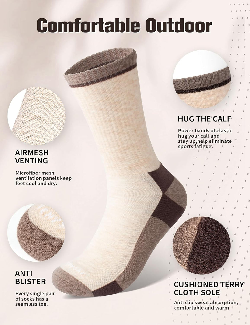 Wool Hiking Socks for Men - Women Lightweight Crew Merino Wool Socks with Cushion for Camping Hunting Work,4 pack