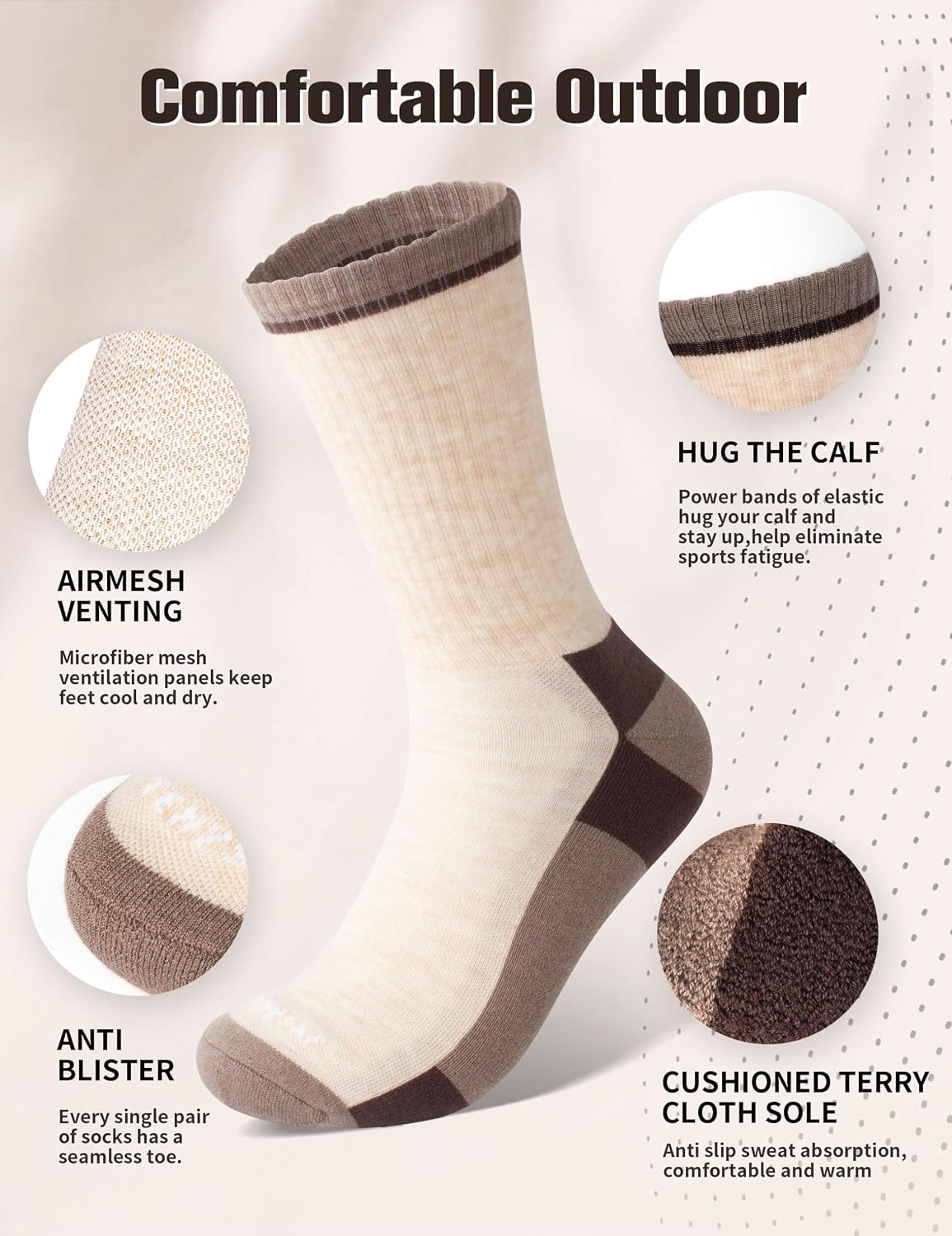 Wool Hiking Socks for Men - Women Lightweight Crew Merino Wool Socks with Cushion for Camping Hunting Work,4 pack