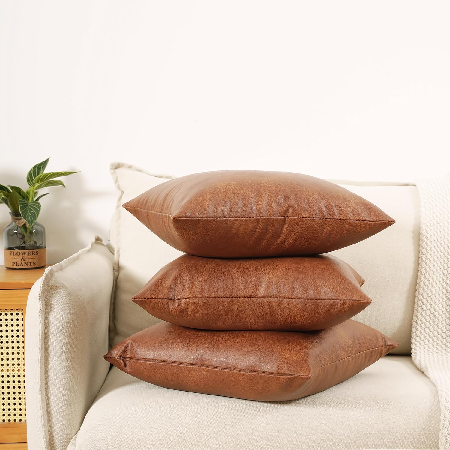 GEGELICA 12X20 Inch Brown Faux Leather Throw Pillow Covers Set of 2