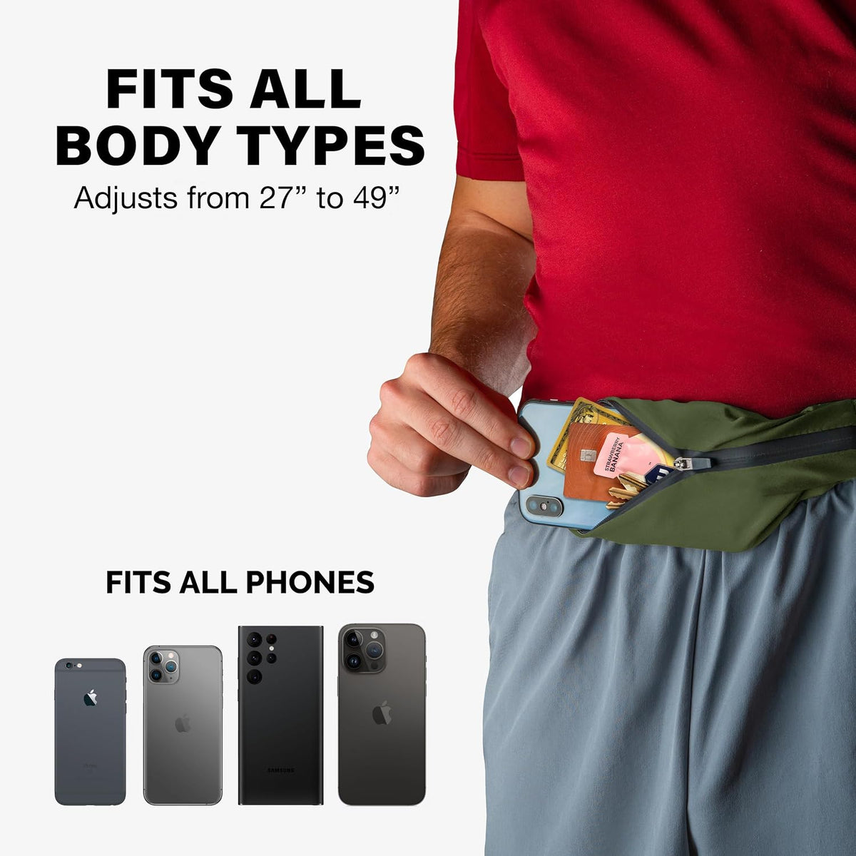 Back Bay Slim Running Belt for Women & Men [Fits ALL Phones], Runners Fanny Pack for Men, Money Belt, Running Gear Gift, Waist Bag Workout Gear, iPhone Runner's Phone Holder Waist Pack