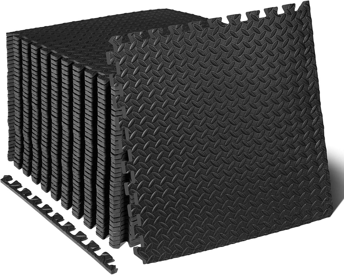 ProsourceFit Exercise Puzzle Mat ½-inch, EVA Interlocking Foam Floor Tiles for Home Gym, Workout Equipment, Kids Play Areas, Black, 144 SQ FT - 36 Tiles