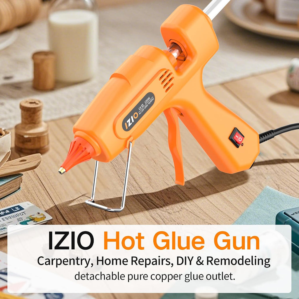 IZIO hot glue gun and sticks set with 21 glue sticks(7/16"), storage pouch, copper nozzle,Equipped with anti scalding mouth, safe switch, ergonomic grip, lightweight for diy projects, home repairs.