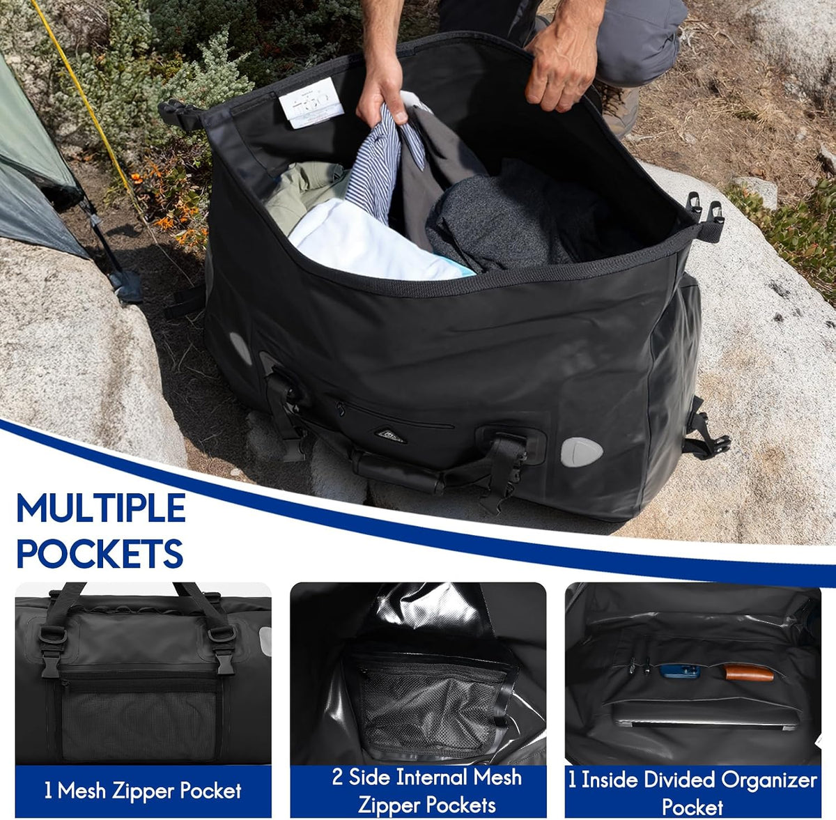 Haimont Waterproof Duffel Bag Roll-top Dry Duffel Bag with Quick-fixed Straps for Motorcycling, Rafting, Boating, SUP, Kayaking, Travel, 50L/70L