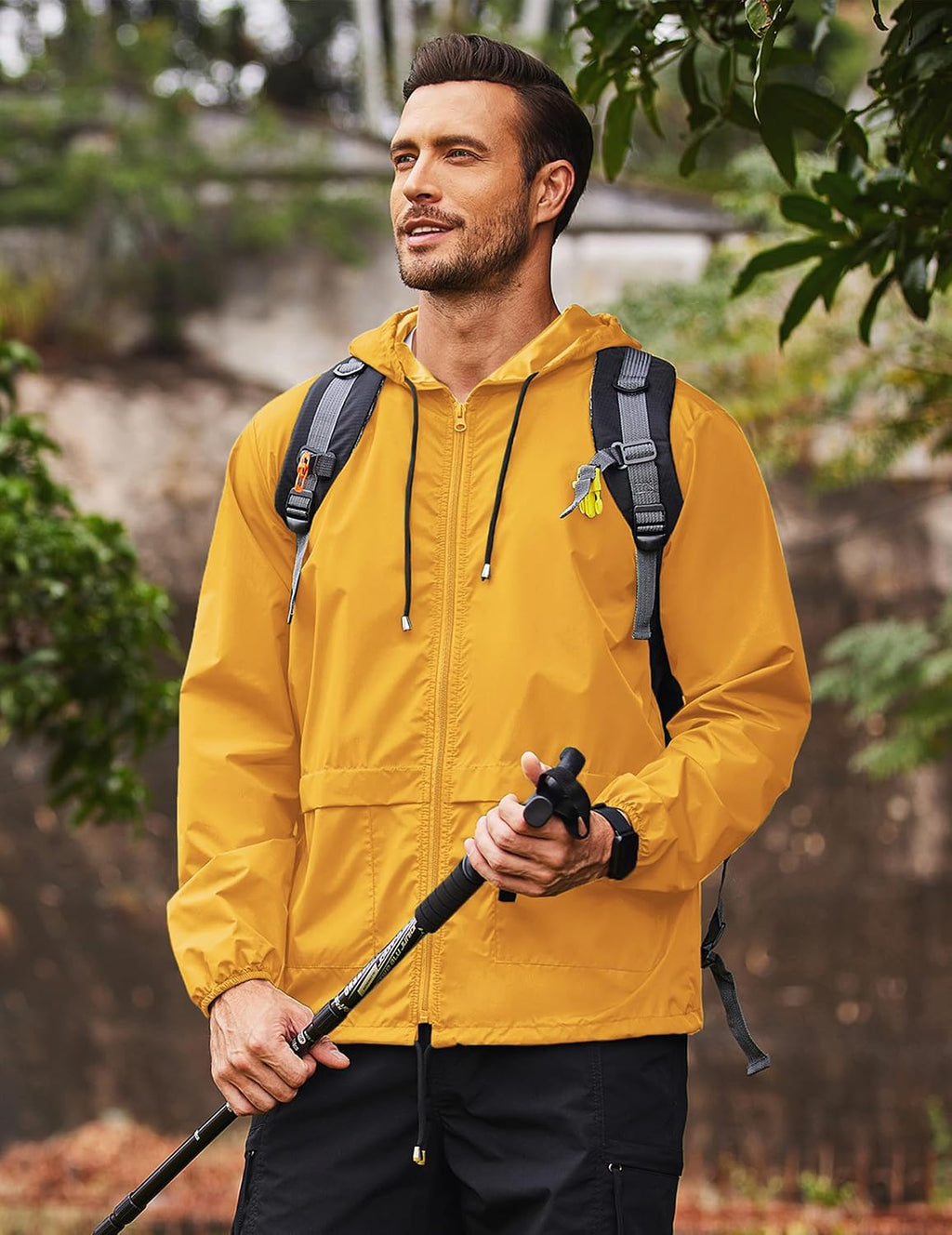 COOFANDY Mens Packable Rain Jacket Lightweight Waterproof Raincoat with Hood Outdoor Rain Gear Travel Hiking Cycling