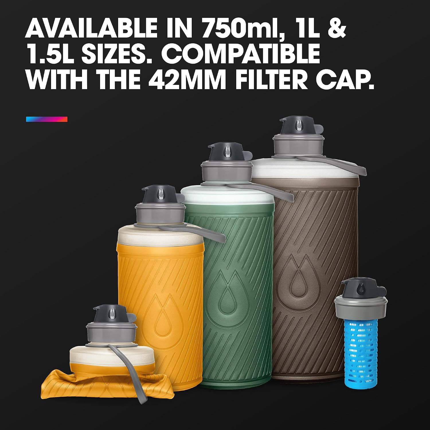 HydraPak Flux Collapsible Backpacking Water Bottle (750ml, Mammoth Grey)