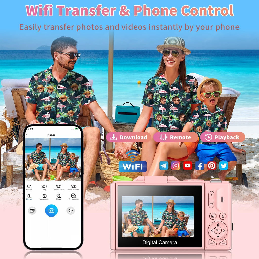 Ourlife 5K Digital Camera for Photography with Flip Screen,Pink Camera