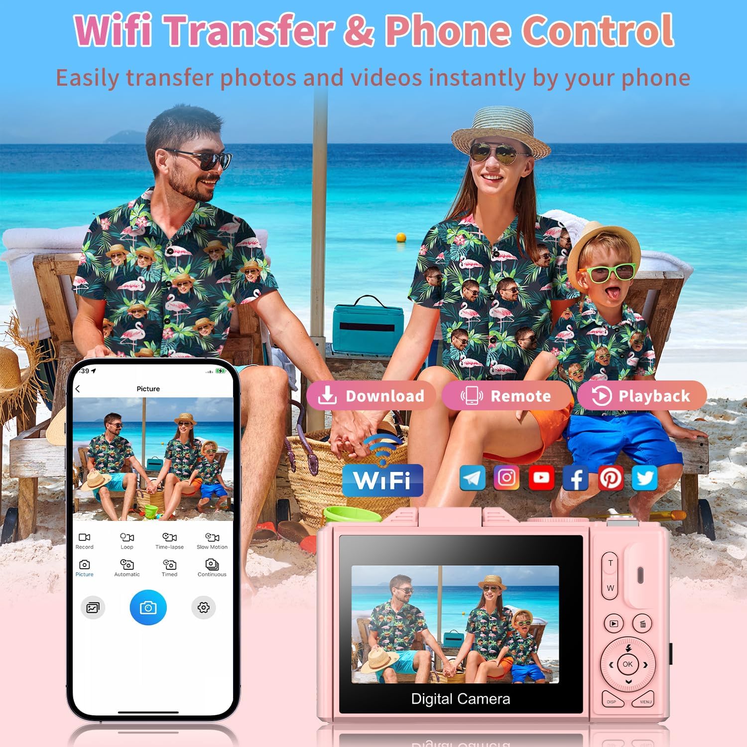 Ourlife 5K Digital Camera for Photography with Flip Screen,Pink Camera