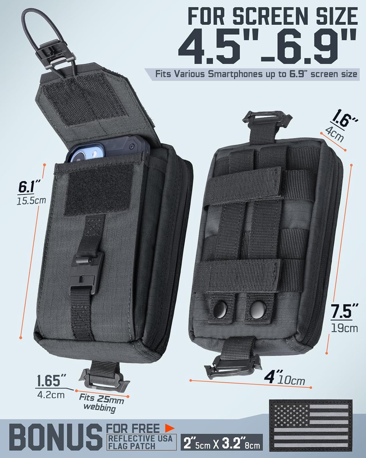 RXW Tactical Phone Pouch, MOLLE Tool Phone Holder for Belt & Vest