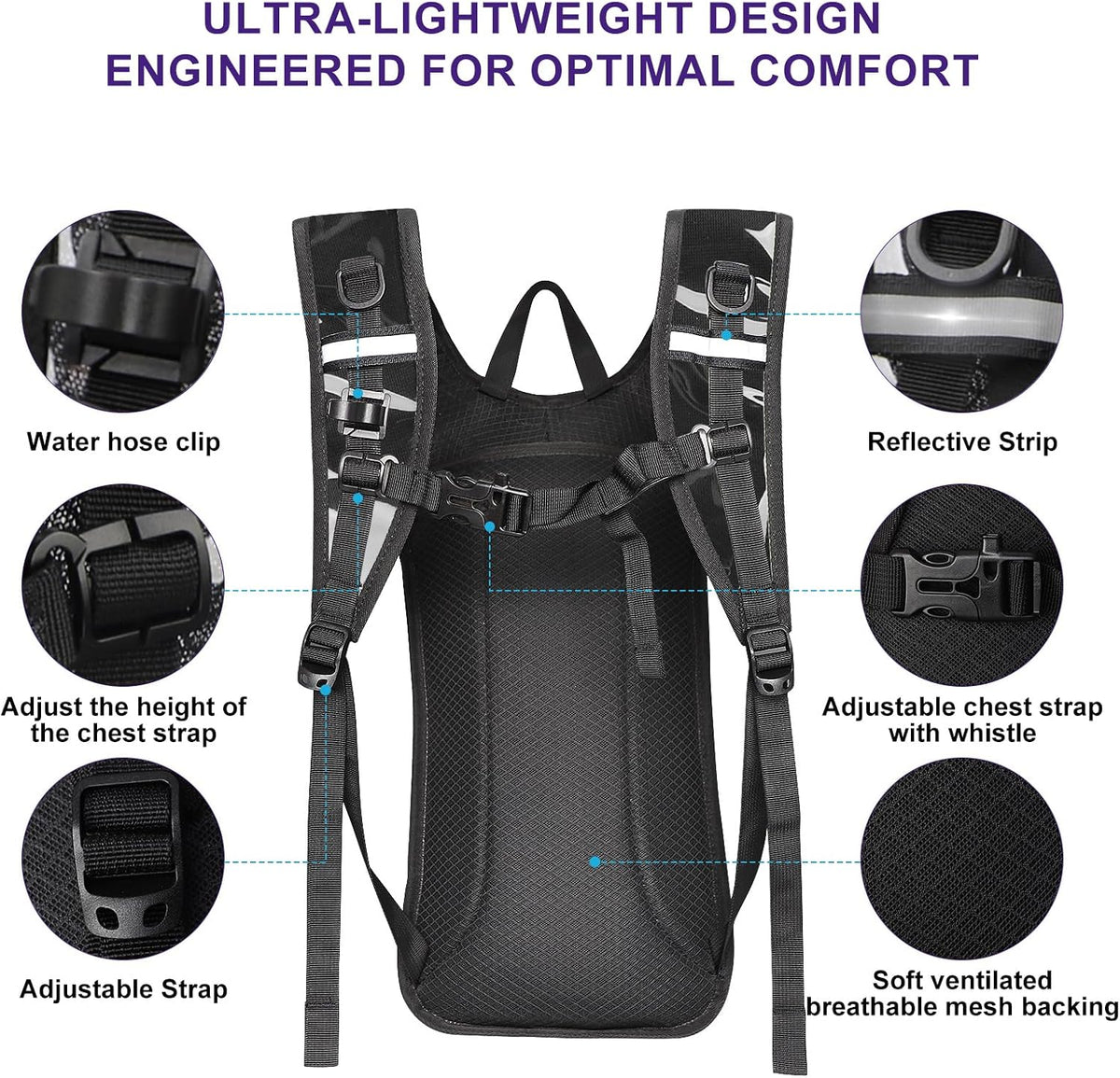 Hydration Backpack,Water Backpack with 2L Water Bladder,Festival Essential-Rave Hydration Pack,Lightweight Insulation Hydropack for Outdoor,Hiking,Running,Biking,Music Festival for Men Women