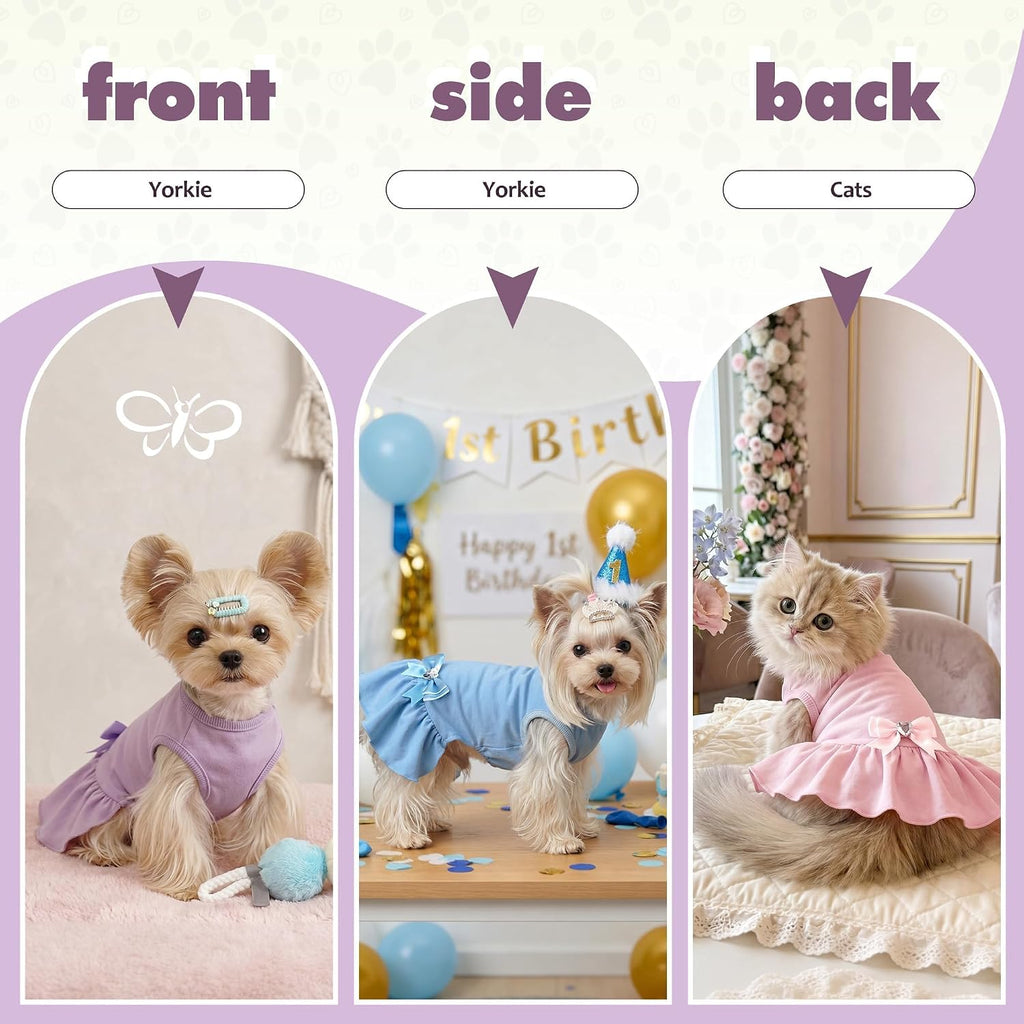 WOYYHO Small Dog Dress with Bowknot, Cute Sleeveless Puppy Princess Dress