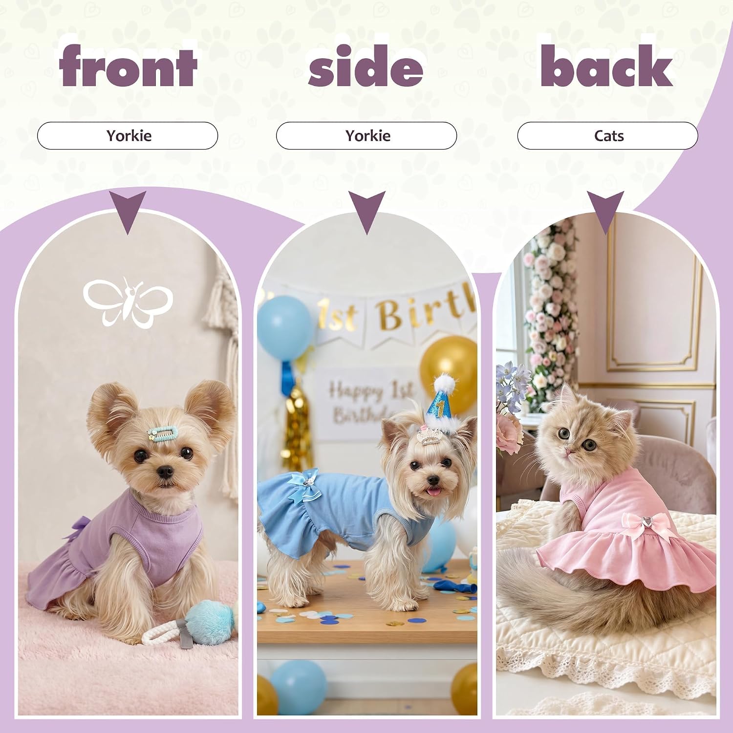 WOYYHO Small Dog Dress with Bowknot, Cute Sleeveless Puppy Princess Dress
